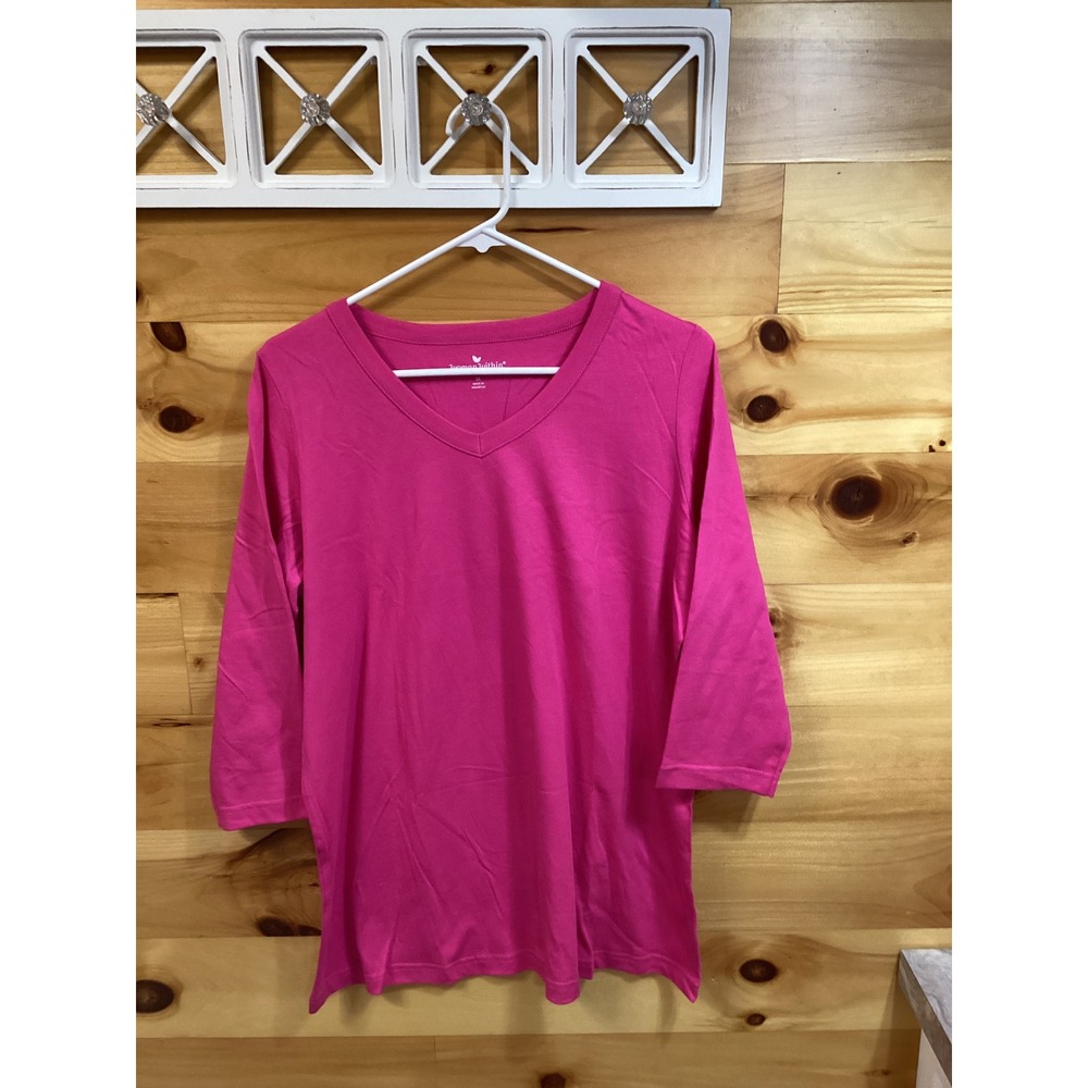 Woman Within Pink Cotton V-Neck 3/4 Sleeve Tee Shirt Womens Size M